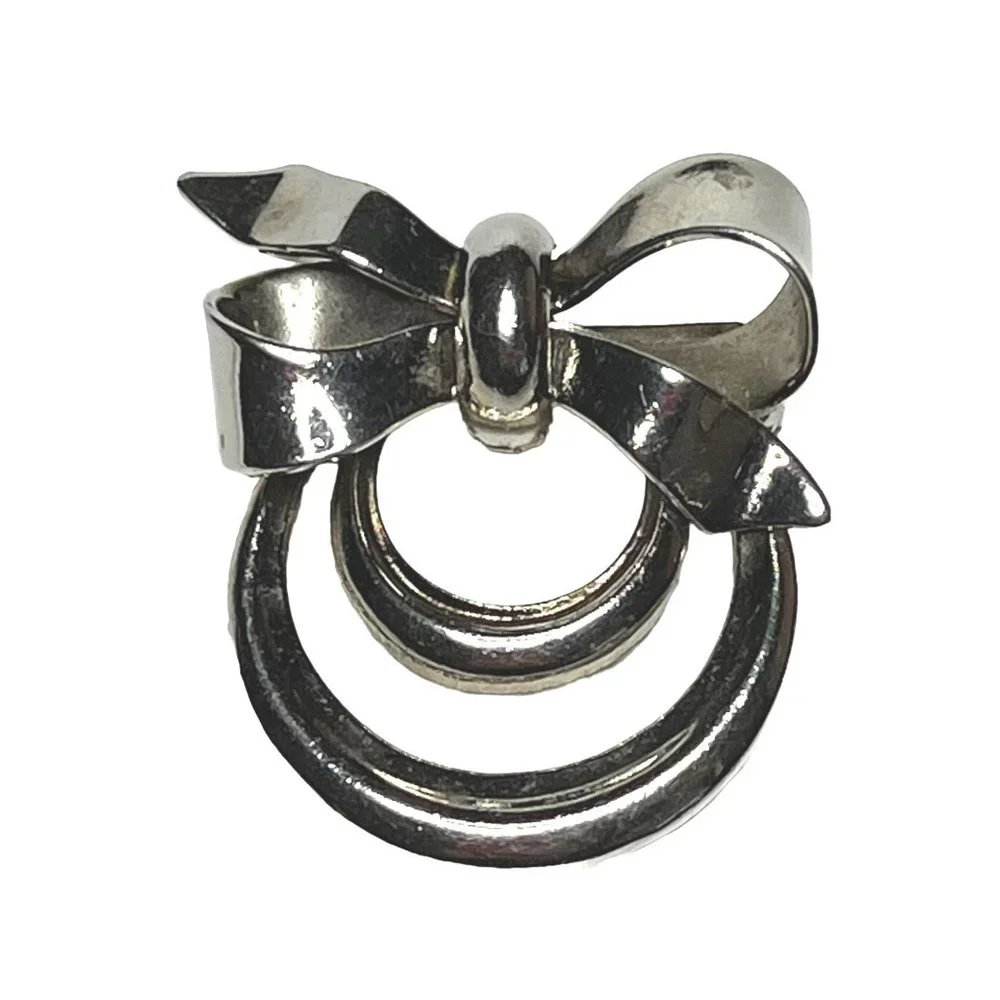 Vintage Silver-Tone Brooch Double Wreath with Bow